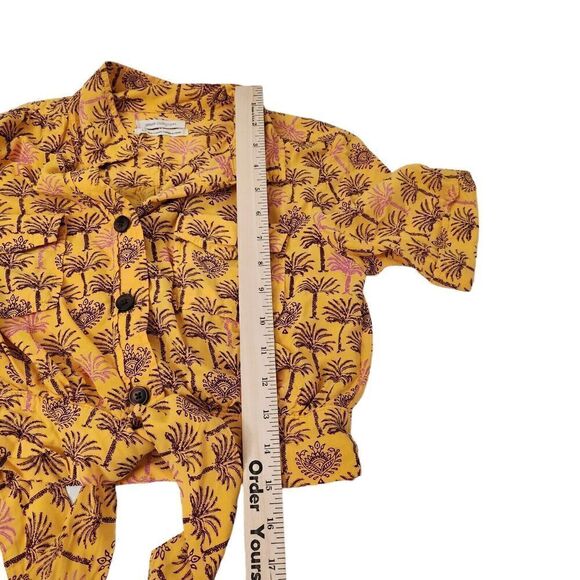 Urban Outfitters Crop Top Small Yellow Palm Tree Tie‎ Front Button-Up Blouse UO - Picture 9 of 9